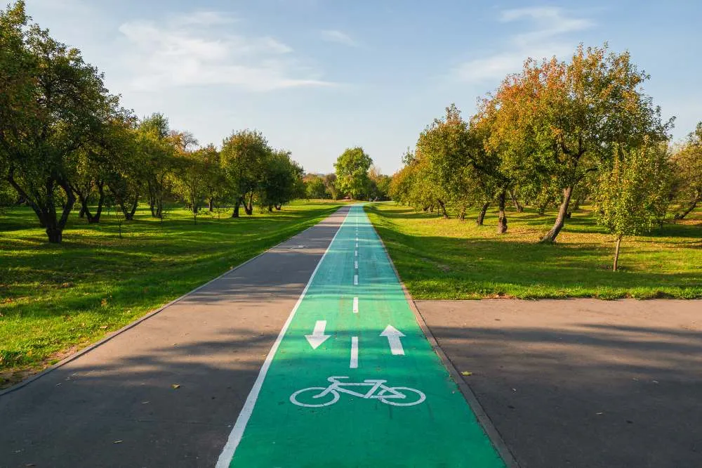 Piste cyclable dans un parc d'été